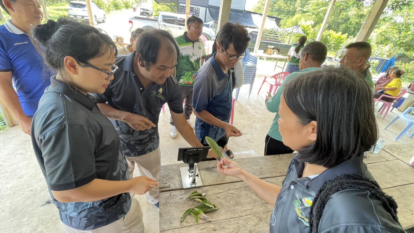 ให้ความรู้เกี่ยวกับเรื่องโรค และแมลงที่พบในสวนทุเรียน พร้อมทั้งวิธีป้องกันกำจัดอย่างถูกต้องและยั่งยืน